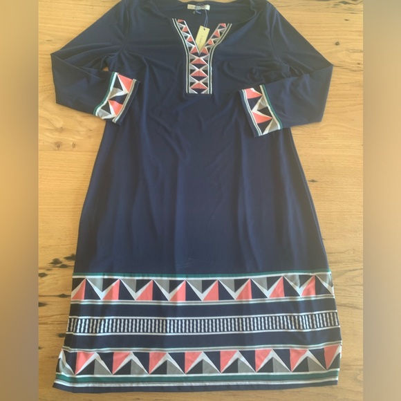 41 Hawthorn Border Print 3/4 Sleeve Blue‎ Pink Dress Knee Length Women’s M NWT - Picture 1 of 13